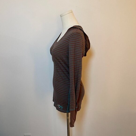 Vintage Y2K Roxy Striped Long Sleeve Hoodie Shirt | Brown & Teal | Womens Size M - Picture 3 of 8